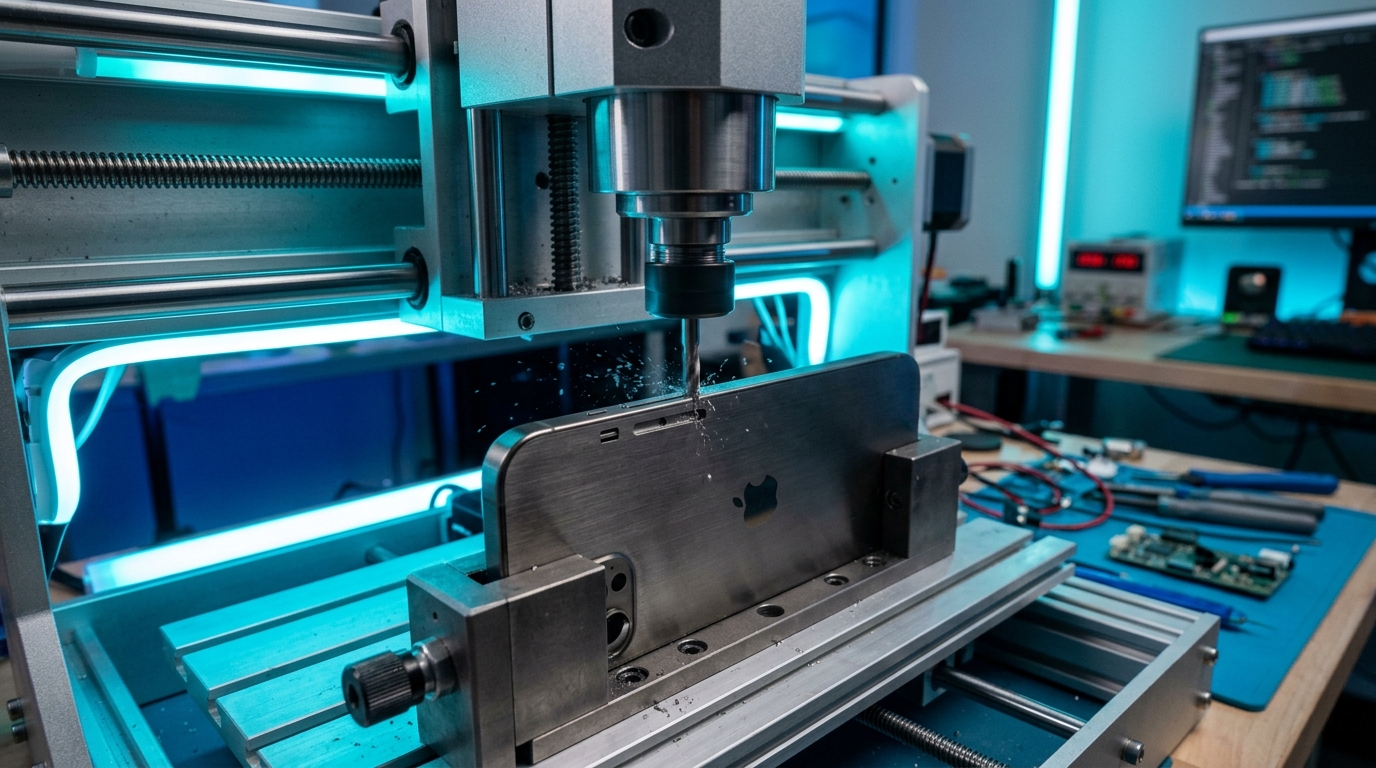 Máquina CNC ranurando chasis iPhone en Vioroc