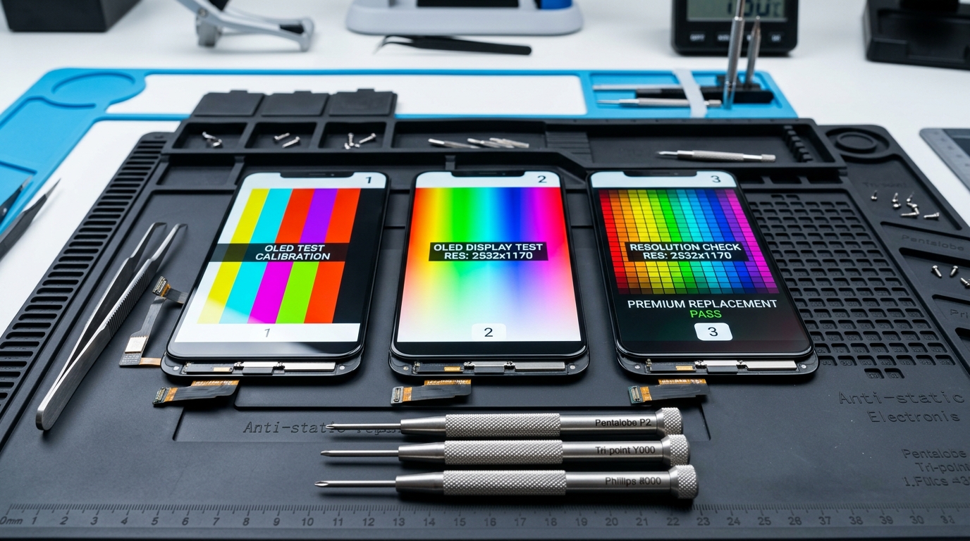Calibración y prueba de pantallas Incell, OLED y Original para iPhone en Vioroc